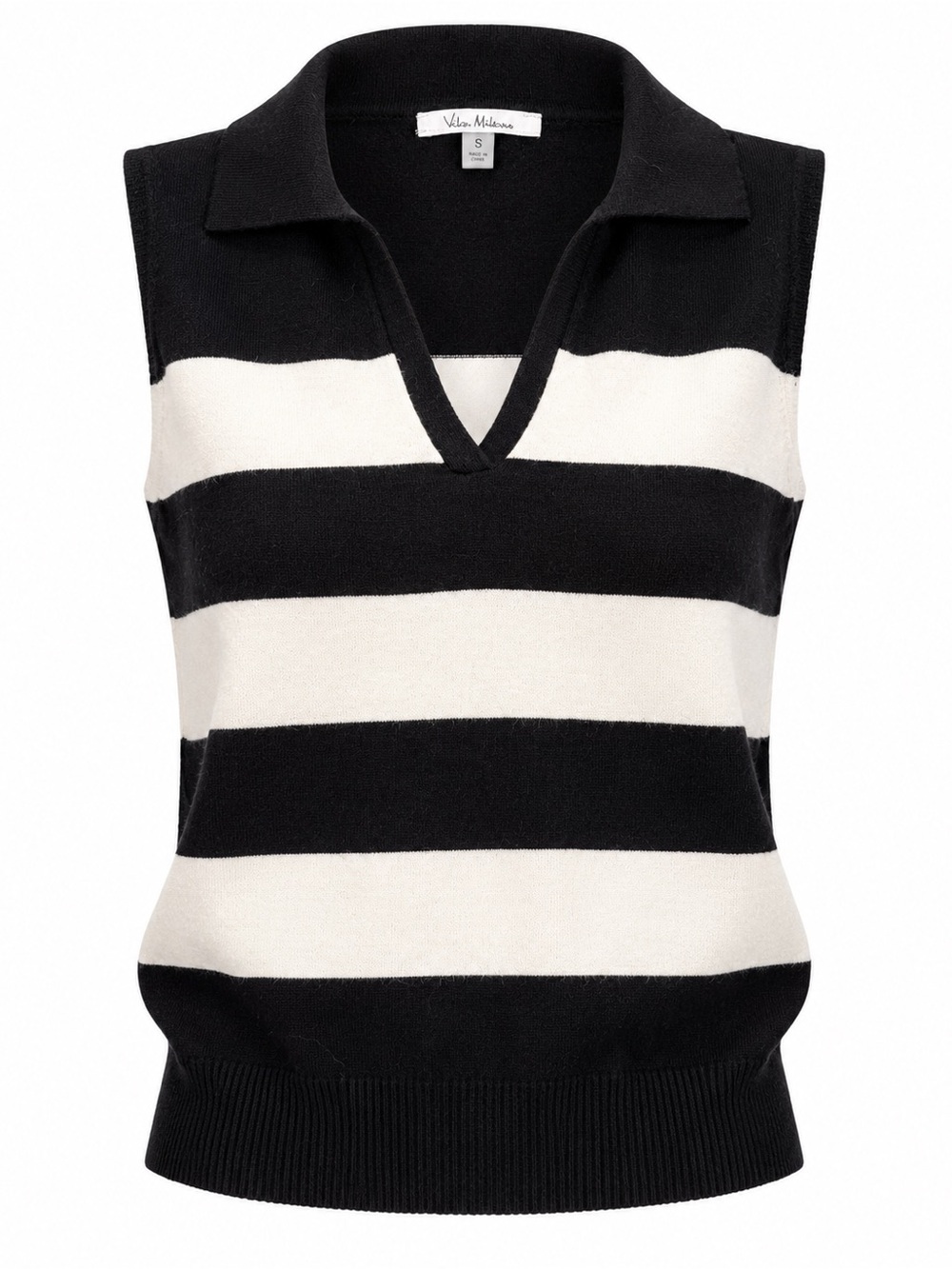 Vila Milano Black White Striped Sleeveless Knit Top Small